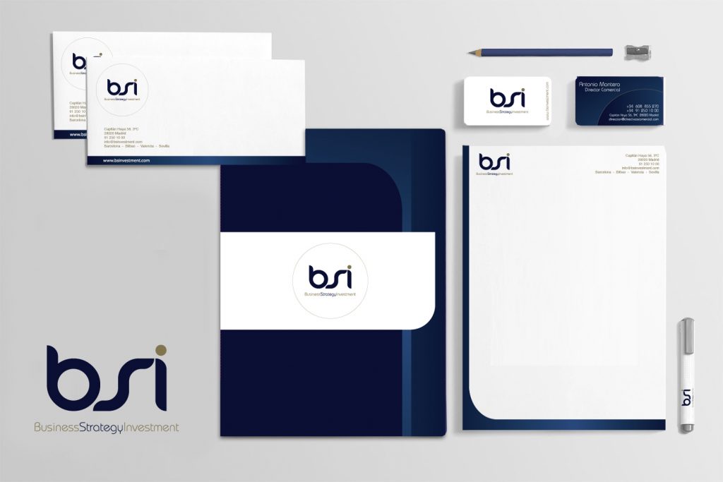 diseño logotipo para BSI y aplicaciones